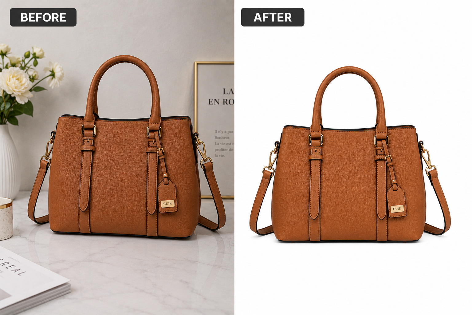 Before and after clipping path service on a product photo - clipping path
