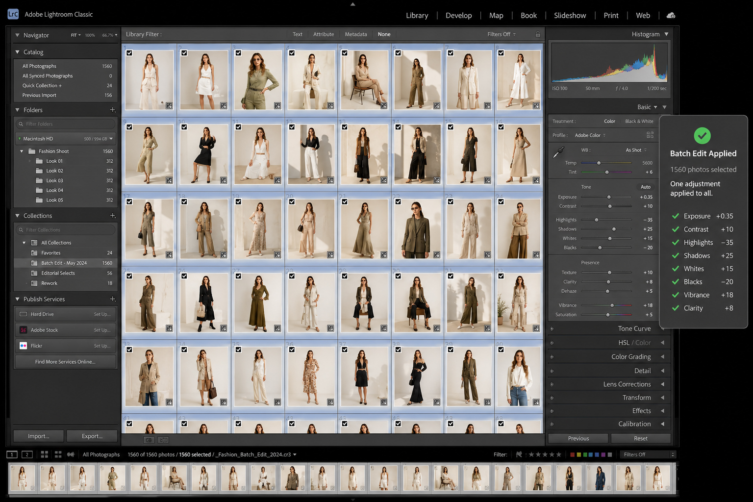 Lightroom batch processing multiple fashion photos at once - fashion photo editing