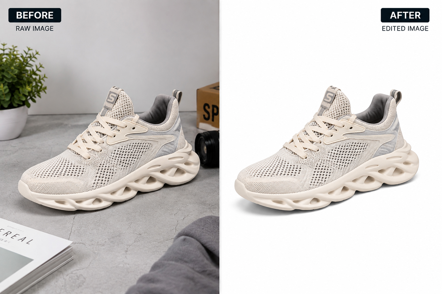 Before and after example of an online clipping path service removing a product background - online clipping path service