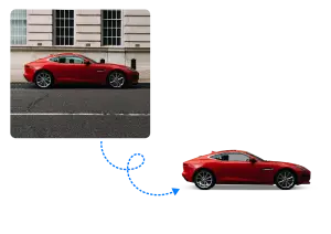 Drop shadow creation on a red sports car for a clean product image