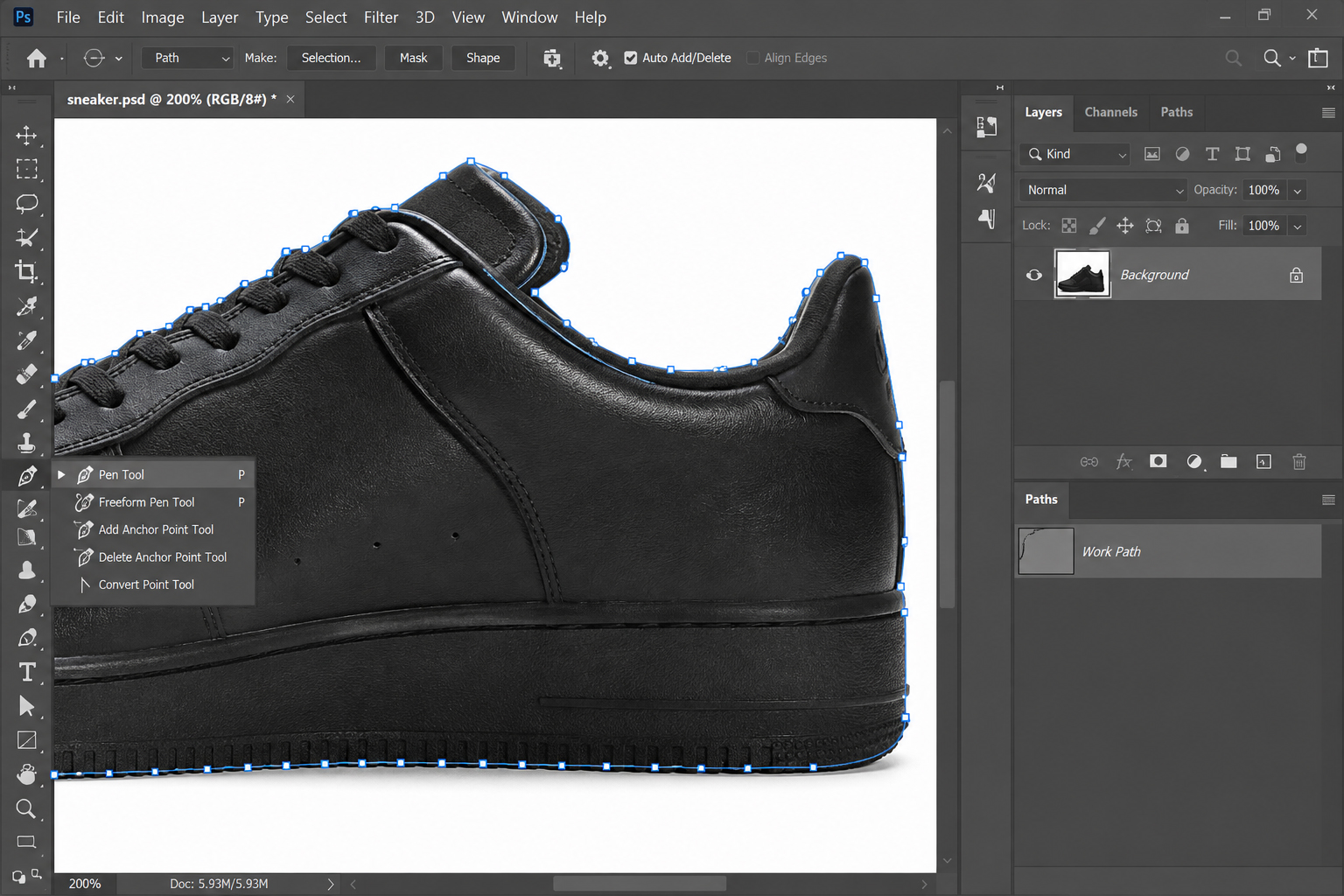 Pen tool tracing a vector path in Photoshop for clipping path editing - Clipping Path service