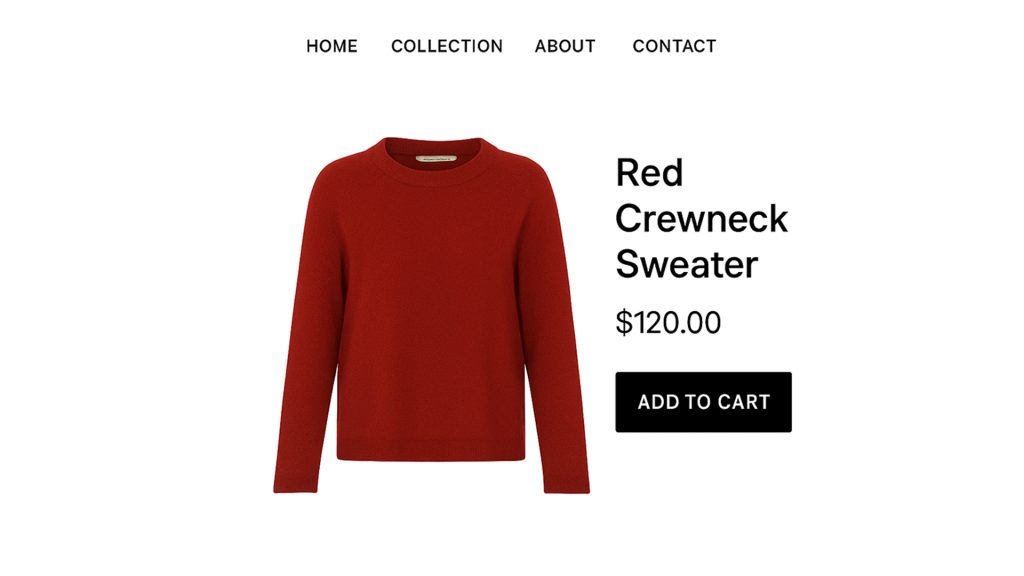 Example of an online fashion store using ghost mannequin product photos for clean visual layout