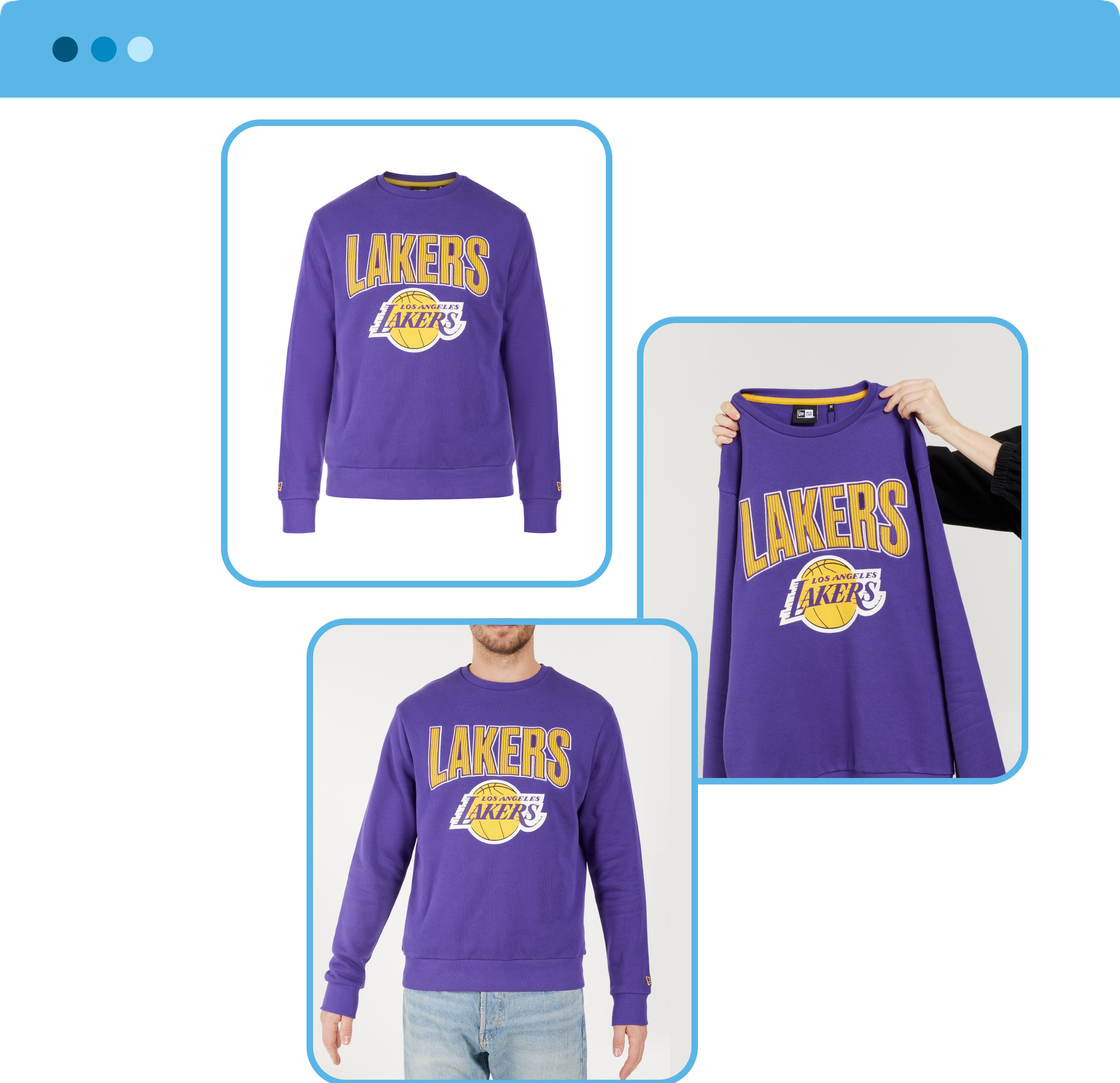 3D ghost mannequin effect on a Lakers sweatshirt showcasing invisible mannequin clothing photography.