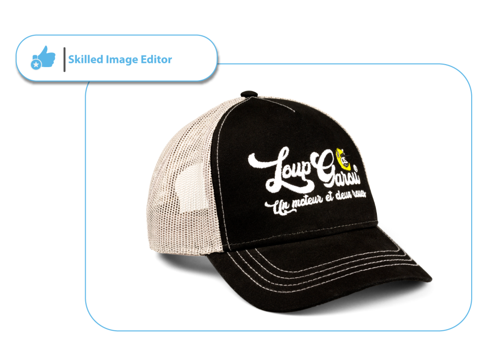 Black and white baseball cap with a subtle shadow for added depth and realism