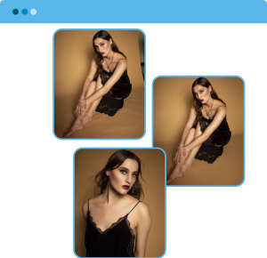 Beauty airbrushing before and after on a model in a black dress