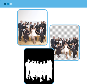Complex image masking service removing the background from a large group of people.