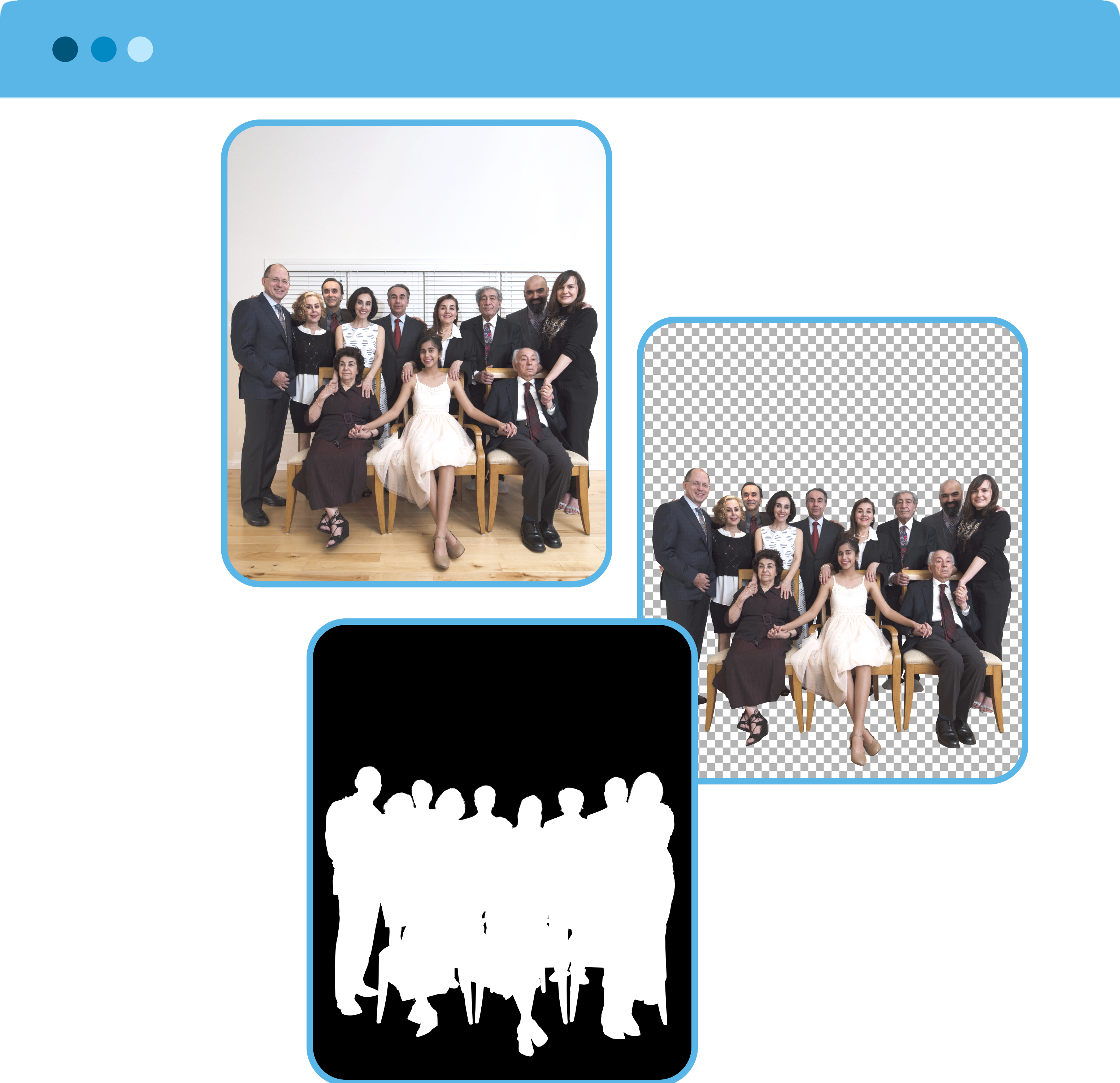 Complex image masking service removing the background from a large group of people.