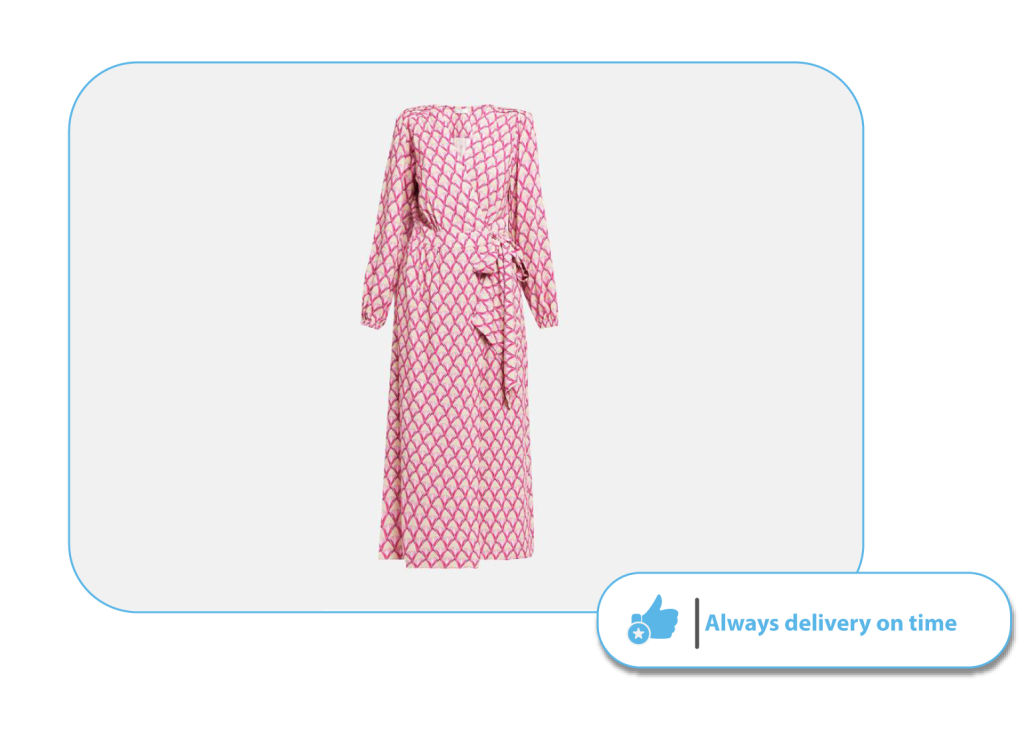 Invisible mannequin effect applied to a pink patterned dress for a clean and professional eCommerce presentation.