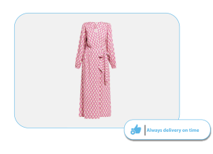Invisible mannequin effect applied to a pink patterned dress for a clean and professional eCommerce presentation.