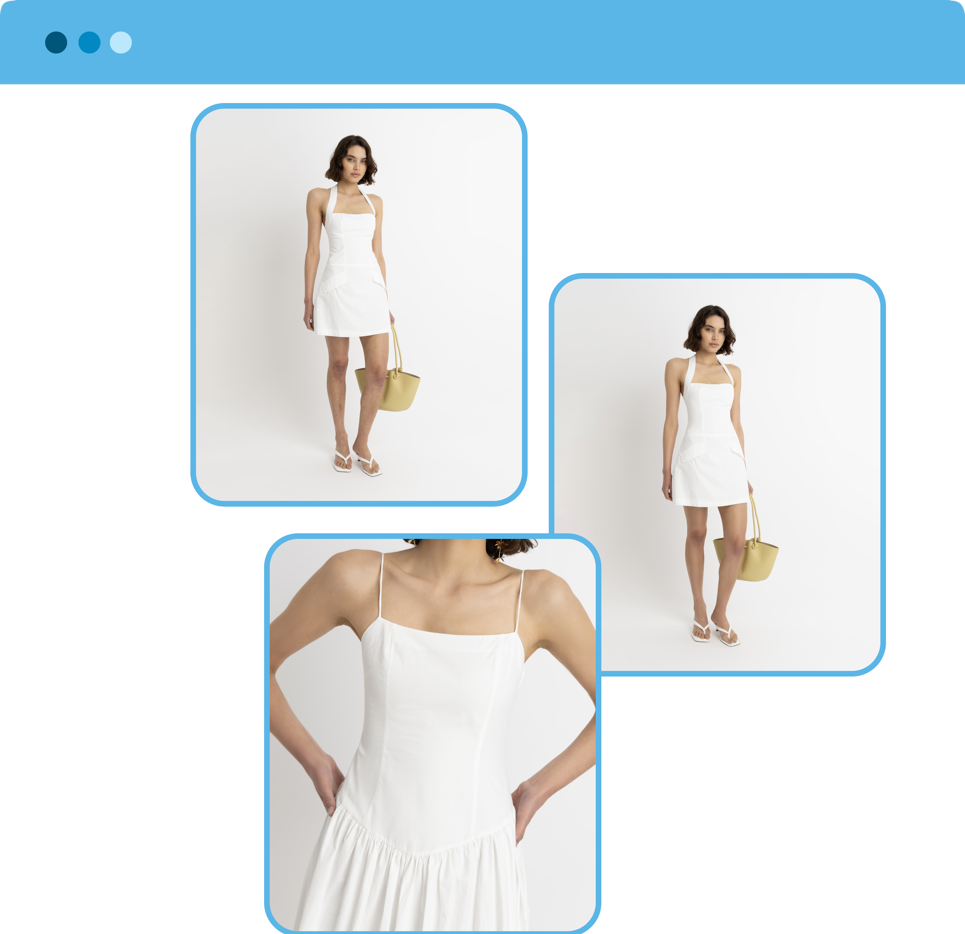 E-commerce photo retouching example of a model in a white halter dress