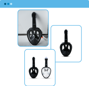 Before and after product photo retouching of a black snorkeling mask