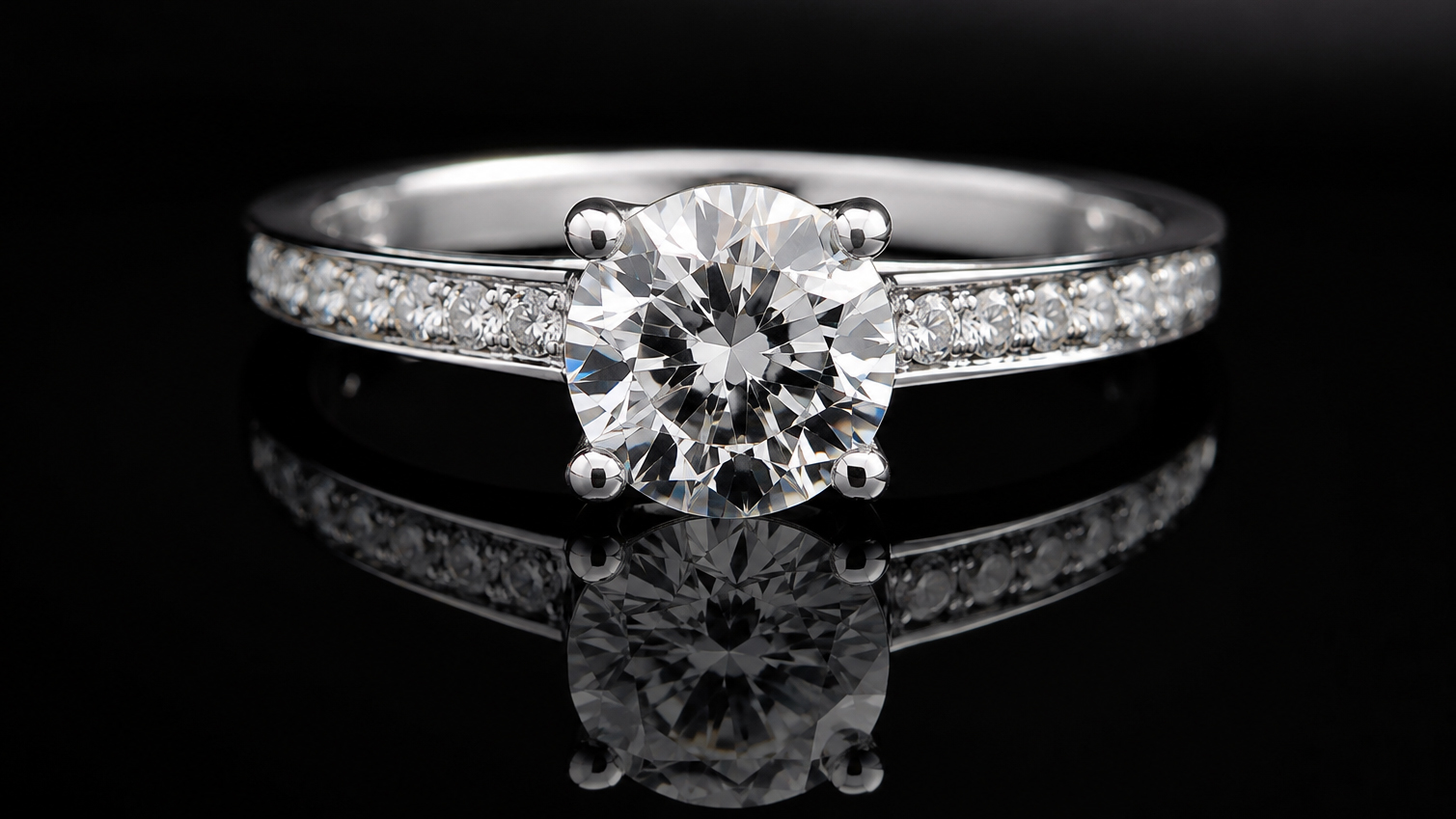 Diamond engagement ring photographed with realistic studio lighting for e-commerce - AI jewelry photography vs real