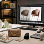 Ecommerce product retouching for Shopify studio workflow with before-and-after editing on monitor - Product Retouching for Shopify