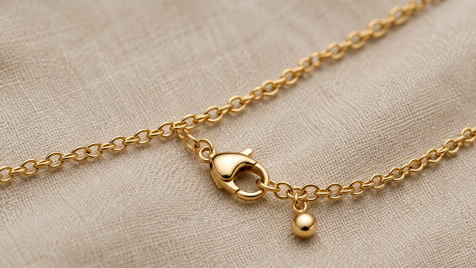 Macro detail shot of a gold necklace clasp showing true metal tone - AI jewelry photography vs real