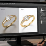 Professional jewelry photo retouching showing a before and after edit