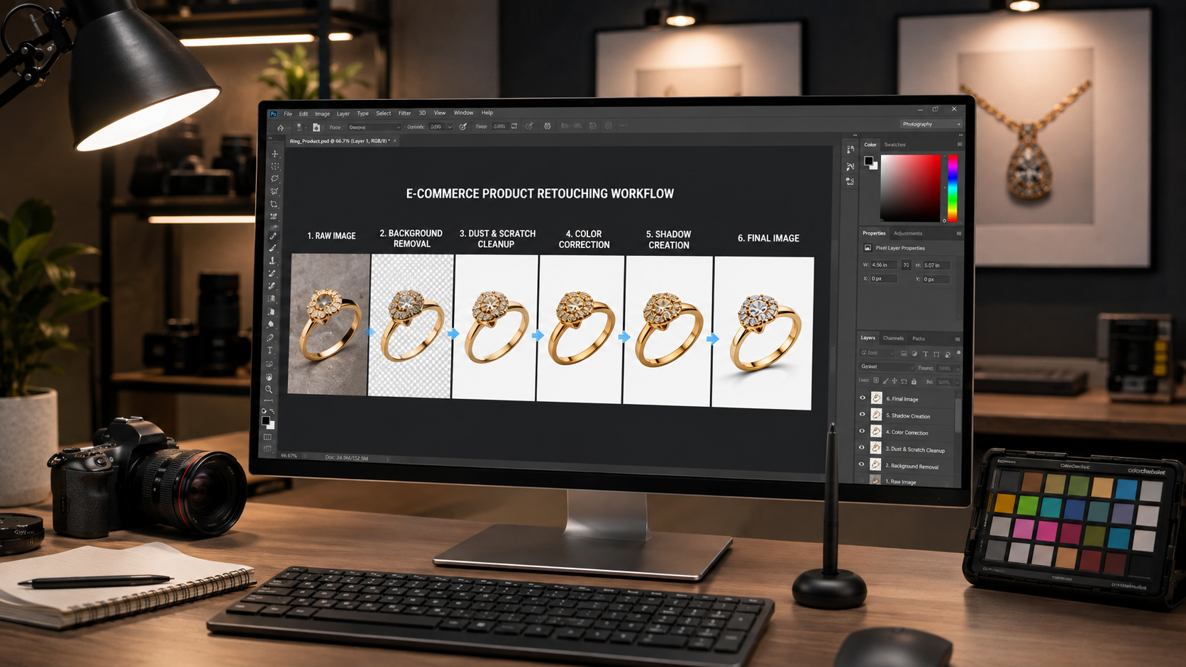 Step-by-step ecommerce product retouching workflow for Shopify from raw photo to final edit - Product Retouching for Shopify